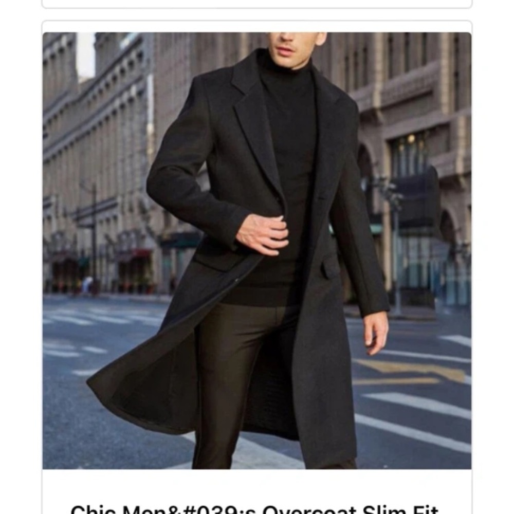 Elegant Men's Italian Wool & Cashmere Black Coat